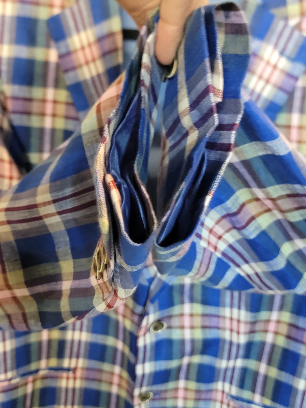 TALLIA Slim Fit Blue Multi-Color Plaid 100% Linen Sport Coat 42R - Picture 13 of 16